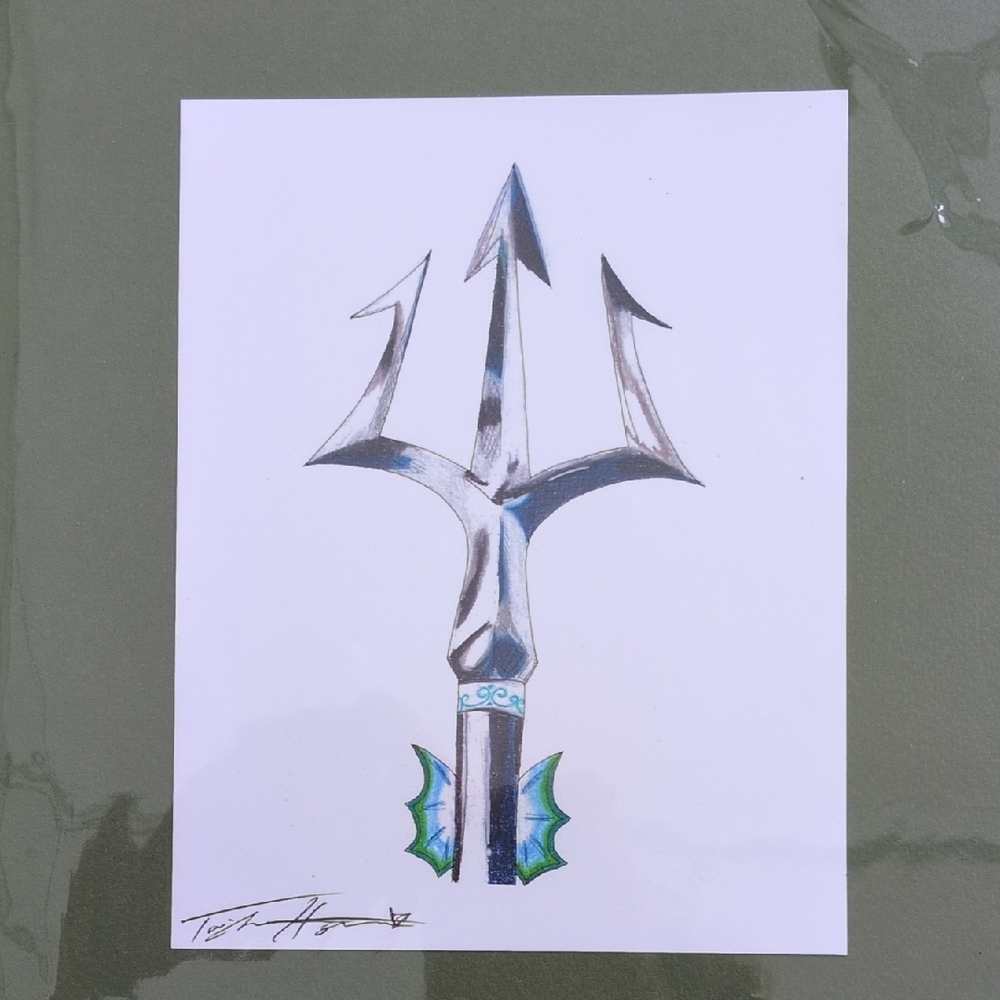 Oceanic Trident Art Print with Blue and Green Hues 5x7